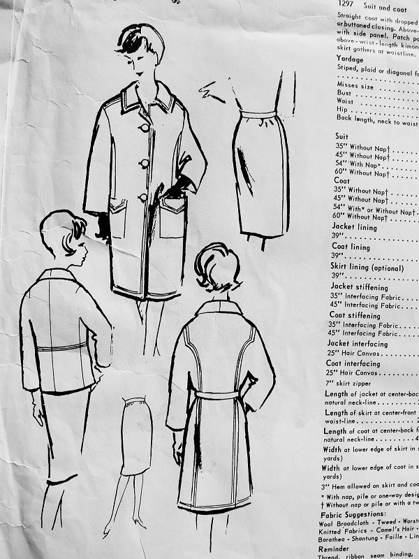 1960s Galitzine Designer Classy Coat and Suit Pattern Vogue Couturier Design 1297 Vintage Sewing Pattern Slim Suit Straight Coat Bust 31