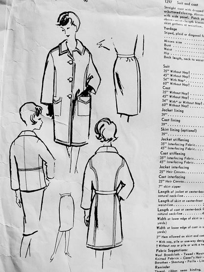 1960s Galitzine Designer Classy Coat and Suit Pattern Vogue Couturier Design 1297 Vintage Sewing Pattern Slim Suit Straight Coat Bust 31