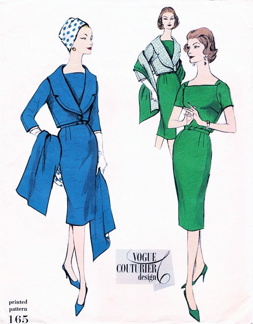 1950s STUNNING Slim Dress Shortie Jacket and Stole Pattern Vogue Couturier Design 165 Figure Flattering Day or After 5 Dress Bust 34 Vintage Sewing Pattern