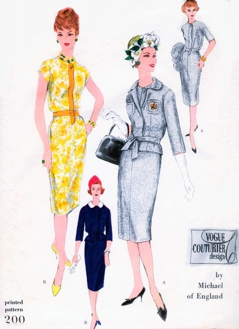 1950s STYLISH Slim Dress and Jacket Pattern VOGUE Couturier Design 200 MICHAEL of ENGLAND  Day or Cocktail Dress Bust 32 Vintage Sewing Pattern