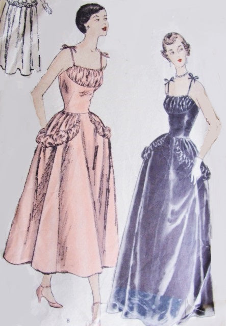 1940s Beautiful Evening Party Dress Pattern Vogue 3326 Lovely Shelf Bust Gown Tied Shoulders, Puffed Insets Glamorous Design Bust 30.5 Vintage Sewing Pattern