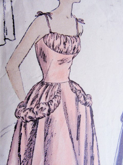 1940s Beautiful Evening Party Dress Pattern Vogue 3326 Lovely Shelf Bust Gown Tied Shoulders, Puffed Insets Glamorous Design Bust 30.5 Vintage Sewing Pattern