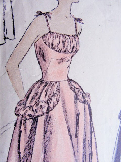 1940s Beautiful Evening Party Dress Pattern Vogue 3326 Lovely Shelf Bust Gown Tied Shoulders, Puffed Insets Glamorous Design Bust 30.5 Vintage Sewing Pattern