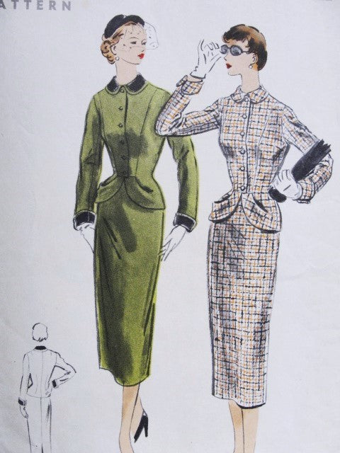1950s Lovely Suit Pattern Vogue 3533 Slim Pencil Skirt Figure Flattering Fitted Curved Front Jacket Bust 29.5 Vintage Sewing Pattern FACTORY FOLDED