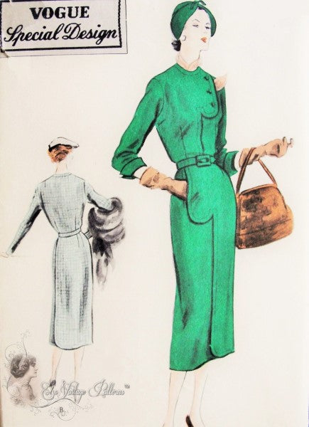 1950s Stunning Slim Dress Pattern Vogue Special Design 4356 Vintage Sewing Pattern Elegant Style Details Bust 32