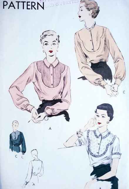 1950s Pretty Bib Front Style Blouse Pattern Vogue 6984 Three Lovely Versions Vintage Sewing Pattern