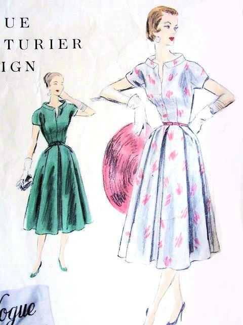 1950s LOVELY Day or After 5 Dress Pattern VOGUE Couturier Design 802 Flattering Open Neckline Soft Box Pleat Skirt Bust 30 Vintage Sewing Pattern