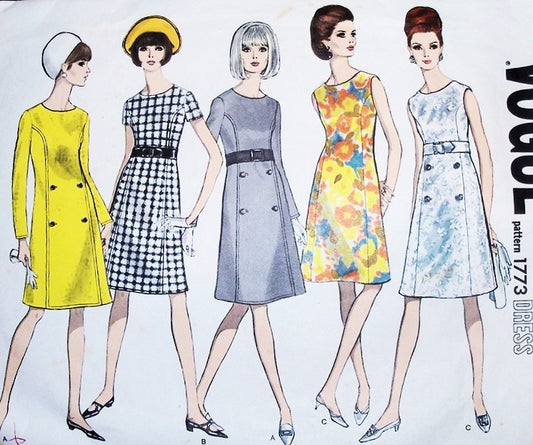 1960s MOD Basic Dress Pattern VOGUE Basic Design 1773 Five Fab Versions Day or Cocktail Evening Bust 34 Vintage Sewing Pattern