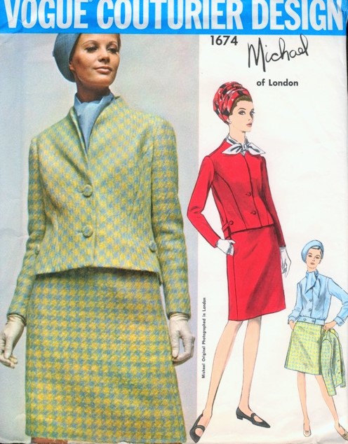 1960s Michael Of London Suit  Blouse and Scarf Pattern Vogue Couturier Design 1674 Classy Style Day or After 5 Bust 34 Vintage Sewing Pattern