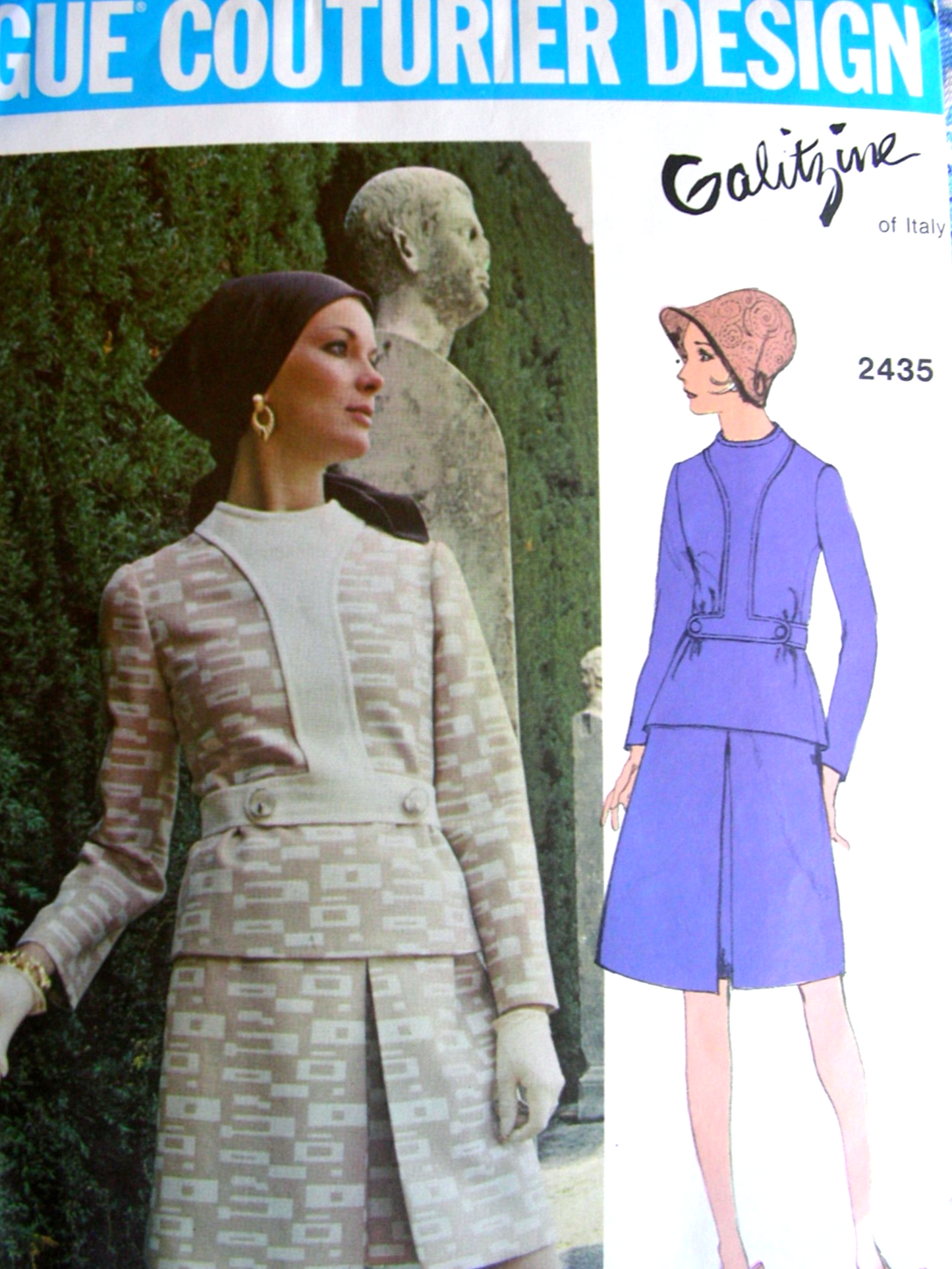 1970s FABULOUS  2 Pc Dress Pattern VOGUE Couturier Design 2435 Galitzine of Italy, Bust 32 Vintage Sewing Pattern