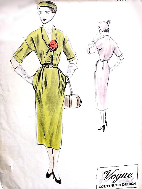 1950s STYLISH Slim Day or After Five Dress Pattern VOGUE COUTURIER Design 574 Easy Elegance Bust 34 Vintage Sewing Pattern