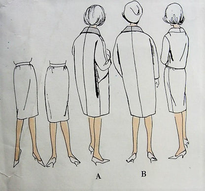 1960s CLASSY Lanvin-Castillo Slim Skirt Suit and Coat Pattern VOGUE PARIS Original 1105 Daytime Slim Suit or Evening, Beautiful Coat Design Bust 32 Vintage Sewing Pattern
