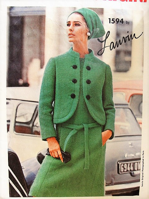 1960s ELEGANT Lanvin Slim Dress and Cutaway Front Jacket Pattern VOGUE Paris Original 1594 Daytime or Cocktail Evening Size 10 Vintage Sewing Pattern