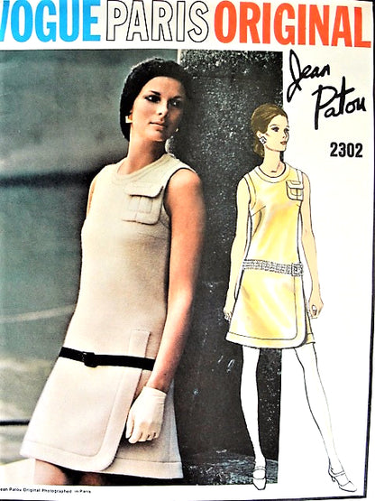 RARE Patou 1960s Mod Dress Pattern VOGUE Paris Original 2302 Unique Details Day or Cocktail Party Dress Bust 34 Vintage Sewing Pattern UNCUT