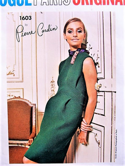 1960s LOVELY Pierre Cardin Day or Cocktail Party Evening Dress Pattern VOGUE Paris Original 1603 Beautiful Design Easy Elegance Bust 34 Vintage Sewing Pattern