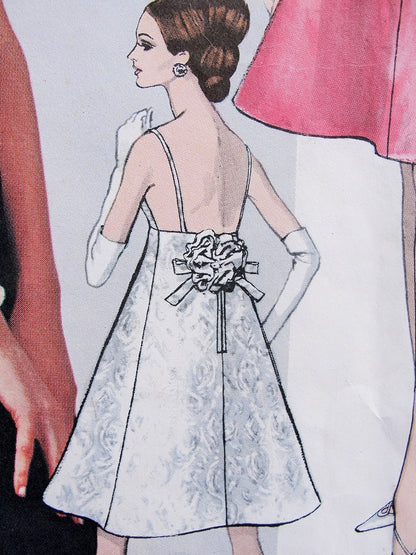 1960s STRIKING Nina Ricci Cocktail Evening Party Dress Pattern Vogue Paris Original 1848 Deep Low V Neckline Low Open Back Flared Empire Dress  Bust 31 Vintage Sewing Pattern