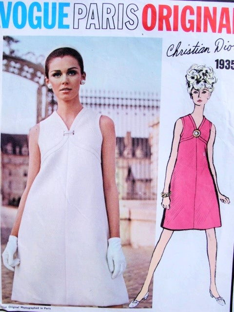 1960s DIOR Cocktail Evening or Day Dress Pattern Vogue Paris Original 1935 Beautiful Shaped Bodice V Neckline Cut Away Armholes A Line Dress  Bust 34 Vintage Sewing Pattern