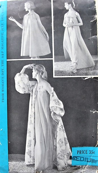 1950s GORGEOUS Nightgown and Negligee Robe Pattern WOMANS DAY 5013 Three Necklines, Two Sleeve Styles Pure Glam,Size Medium Vintage Sewing Pattern