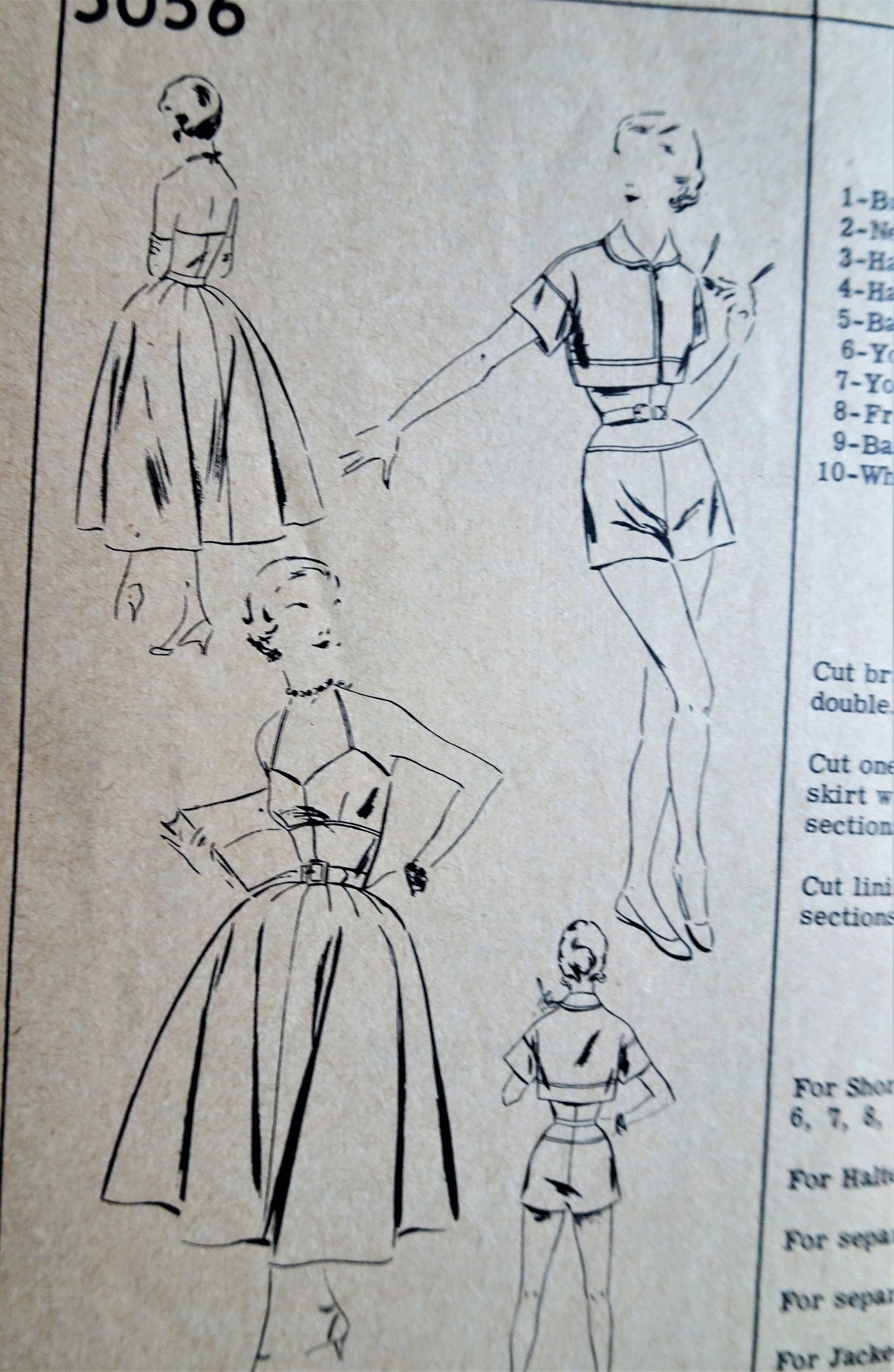 1950s SUMMER Wardrobe Pattern WOMANS DAY 5056 Fab High Waist Shorts, Halter Top,  Skirt and Jacket, Bust 30 Vintage Sewing Pattern
