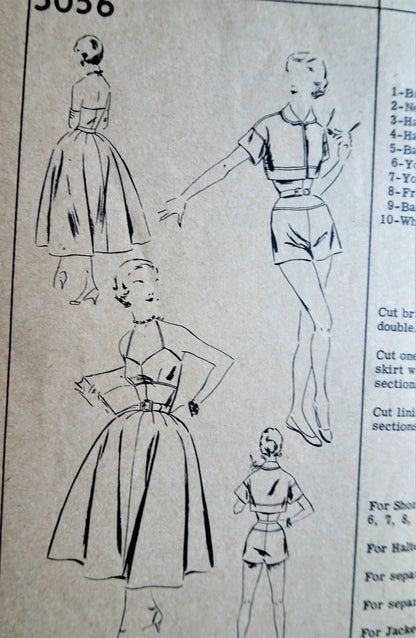 1950s SUMMER Wardrobe Pattern WOMANS DAY 5056 Fab High Waist Shorts, Halter Top,  Skirt and Jacket, Bust 30 Vintage Sewing Pattern